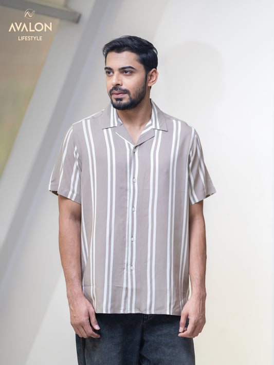 Men's Stripe Hawai Shirt-Beige color