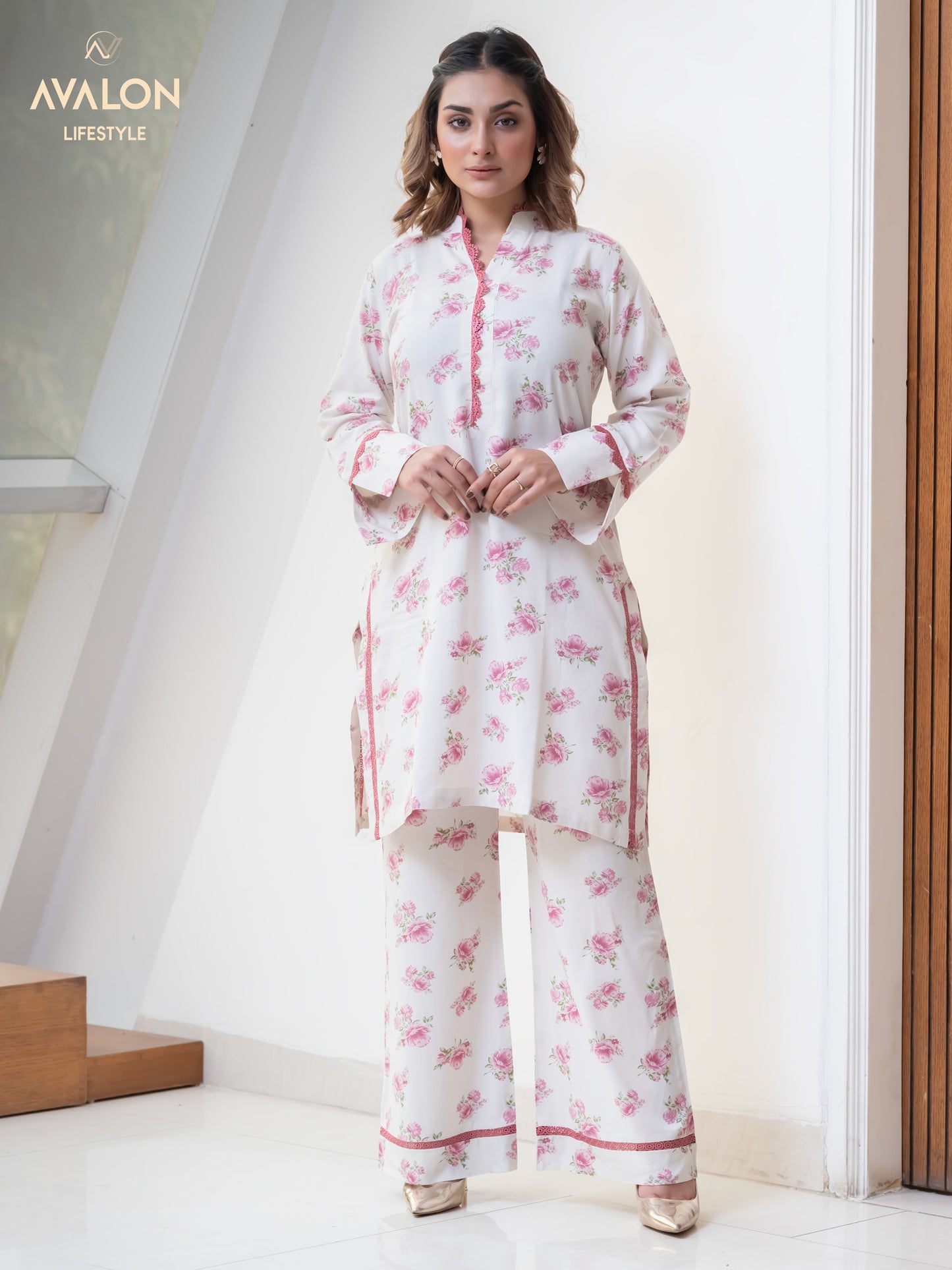 Womens Co-ord set -  White AOP