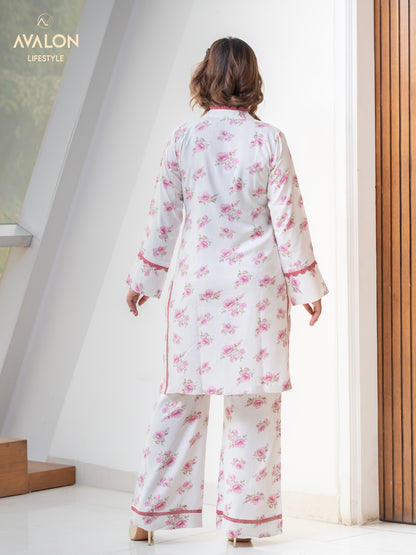 Womens Co-ord set -  White AOP