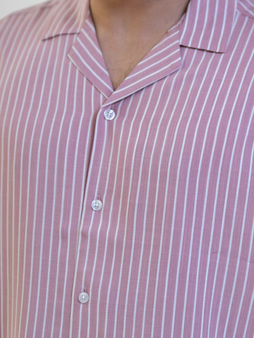 Men's Striped Hawai Shirt- Dusty Rose